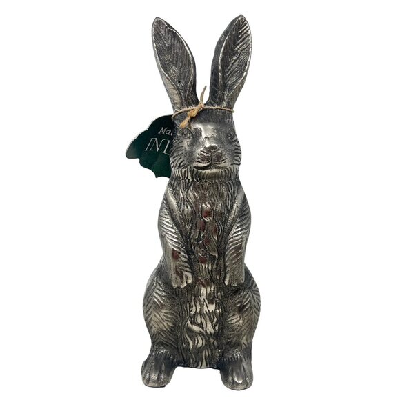 Silver Tone Metal Rabbit Bunny Figure Sitting Décor Garden Statue 12" Tall NWT - Picture 1 of 13